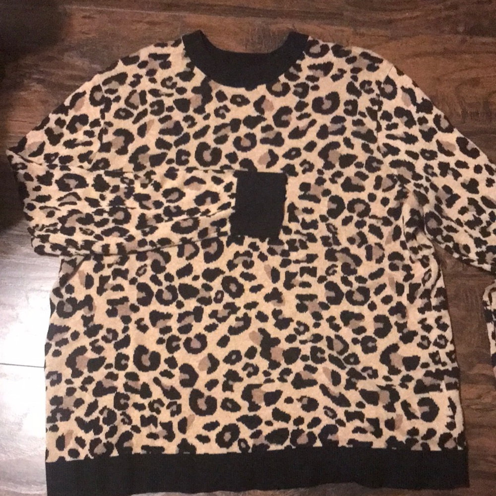Ava & Viv Animal Print Crew Neck Sweater 2X